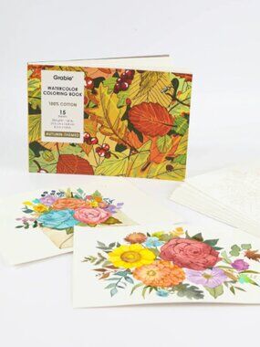 New unopened Grabie watercolor coloring book Autumn Fall themed 15 sheets